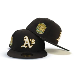 New Era Oakland Athletics fitted hat black, green colorway - Oakland A’s 50th Anniversary Fitted: New Era Celebrates Five Decades of Green and Gold Glory