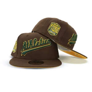 New Era Oakland Athletics fitted hat yellow, brown colorway - Oakland Athletics 50th Anniversary Fitted: New Era Honors Five Decades in the Bay