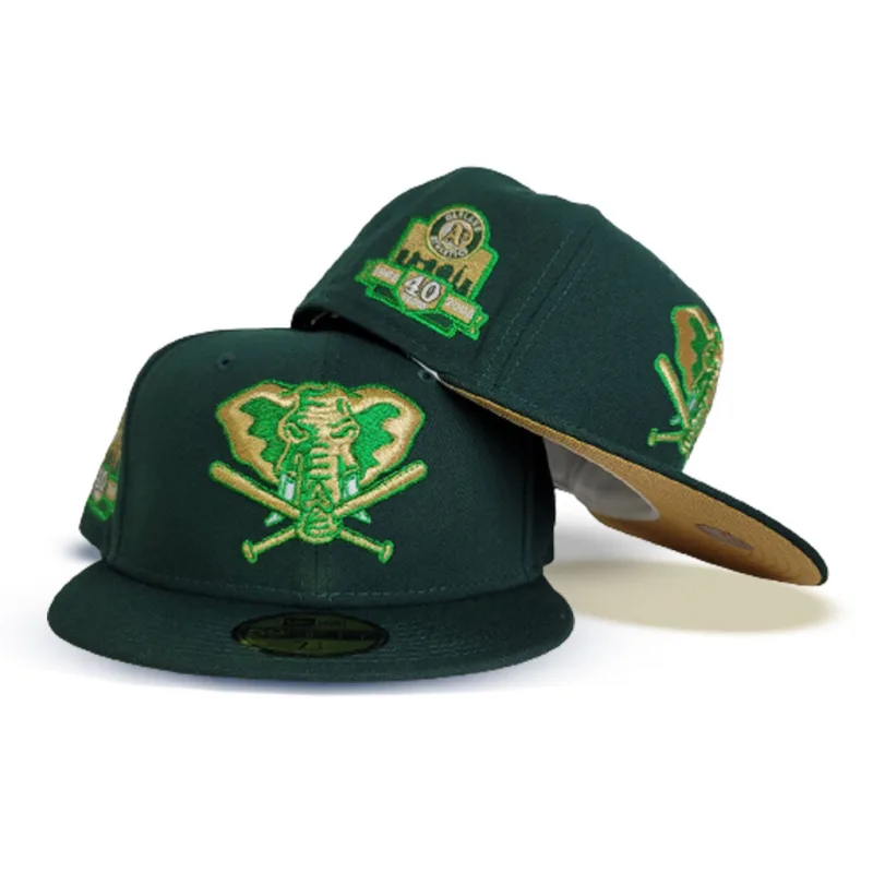 New Era Oakland Athletics fitted hat green, gold colorway - 40th Anniversary Fitted: New Era Honors Oakland A’s Legacy with Dark Green 59FIFTY