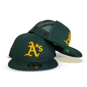 New Era Oakland Athletics fitted hat green colorway - Oakland Athletics Drop Clean Dark Green Mesh Fitted at Exclusive Fitted
