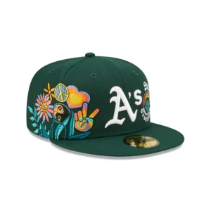 New Era Oakland Athletics fitted hat blue, green colorway - Oakland Athletics Fitted Gets Groovy with 9X World Series Champions Patch
