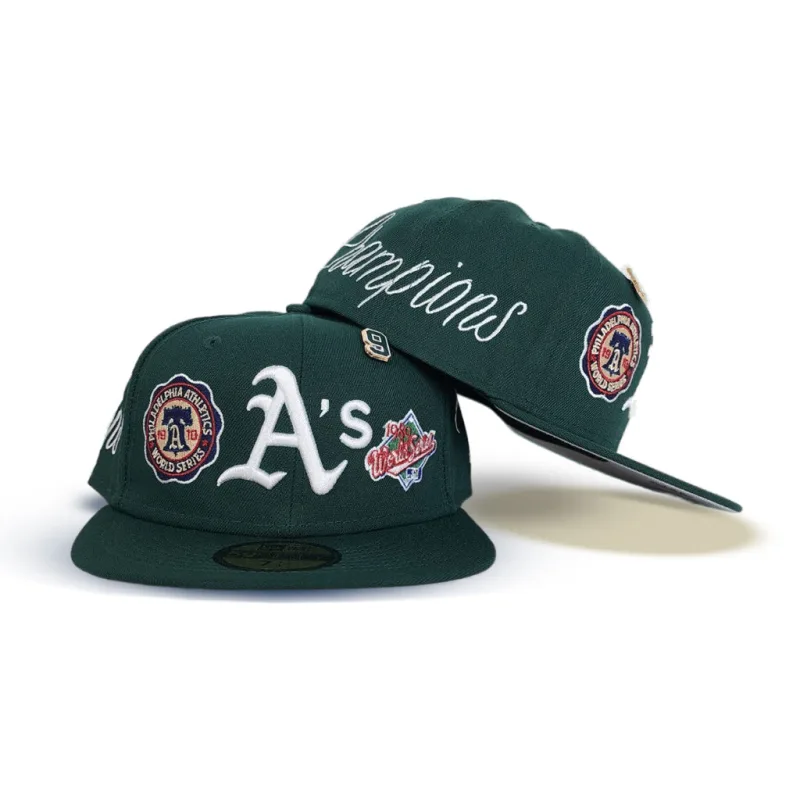 New Era Oakland Athletics fitted hat gray, green colorway - Oakland Athletics Historic 9X Champions Fitted Celebrates Dynasty in Green and Gray