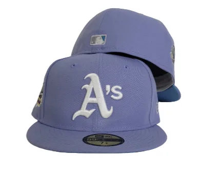 New Era Oakland Athletics fitted hat blue, purple colorway - 1989 World Series Fitted: New Era’s Lavender Purple A’s Championship Tribute