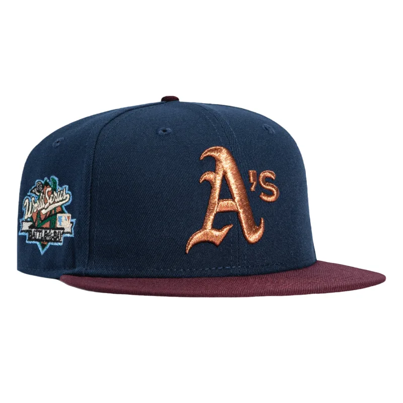 New Era Oakland Athletics fitted hat Navy, Maroon, Metallic Copper colorway - New Era Drops Clean A’s Fitted with Battle of the Bay Patch