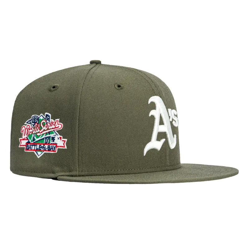 New Era Oakland Athletics fitted hat Olive, Ivory colorway - New Era Drops Clean Oakland Athletics Fitted with Battle of the Bay Patch