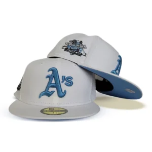 New Era Oakland Athletics fitted hat white, blue colorway - Earthquake Series Fitted: New Era’s 1989 World Series Oakland Athletics Commemorative