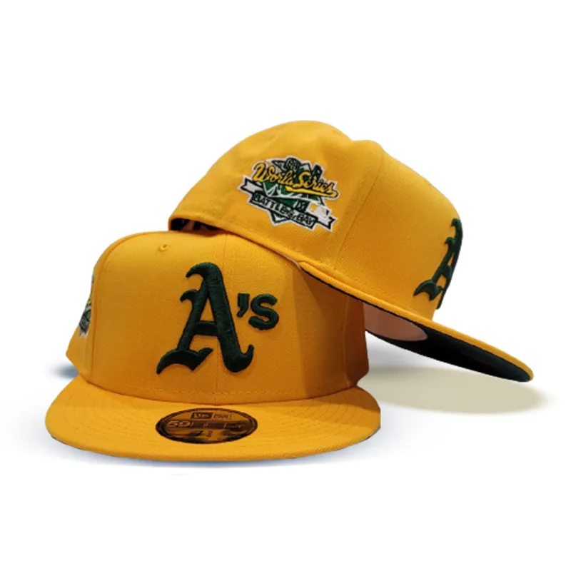 New Era Oakland Athletics fitted hat green, yellow colorway - 1989 World Series Fitted: New Era’s Earthquake Series Tribute in Classic A’s Colors