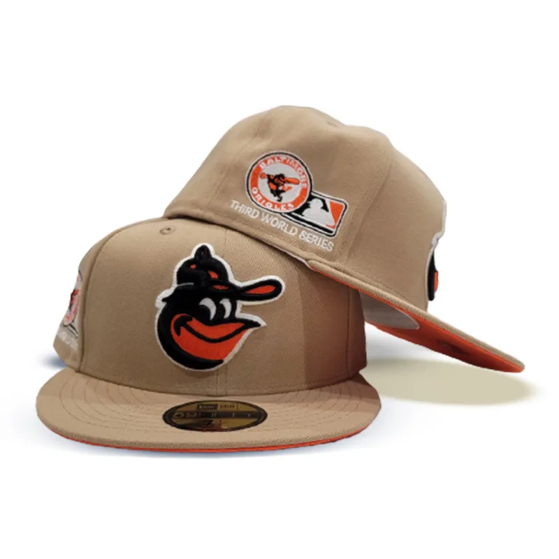 New Era Baltimore Orioles fitted hat orange, tan colorway - New Era Drops Smooth Baltimore Orioles Fitted in Tan and Orange Oatmeal Colorway