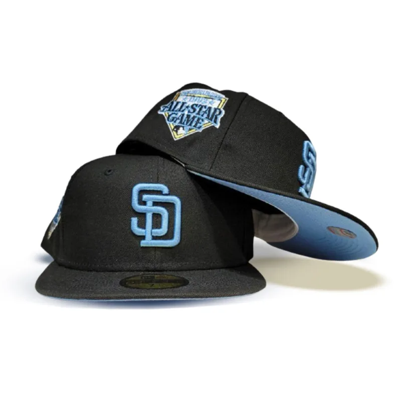 New Era San Diego Padres fitted hat black, blue colorway - 1992 All-Star Game Fitted: New Era Drops Black Padres Tribute with Icy Blue Bottom
