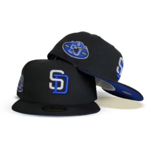 New Era San Diego Padres fitted hat black, blue, royal colorway - Golden Anniversary Fitted: New Era Celebrates Padres 50th with Royal Blue Tribute