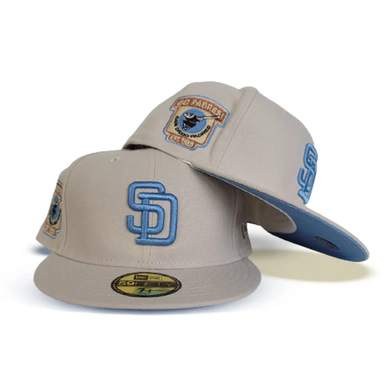 New Era San Diego Padres fitted hat blue, cream colorway - Padres Drop Clean Cream Fitted with Vintage 1969 Side Patch