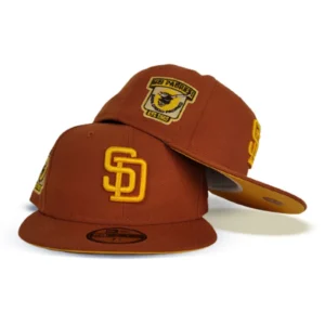 New Era San Diego Padres fitted hat yellow colorway - New Era Drops Rust San Diego Padres Fitted with Vintage 1969 Side Patch