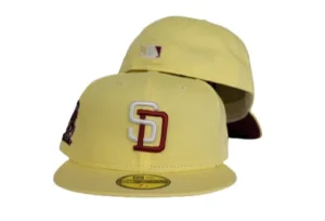 New Era San Diego Padres fitted hat yellow, burgundy colorway - 25th Anniversary Fitted: New Era Drops Soft Yellow Padres Tribute
