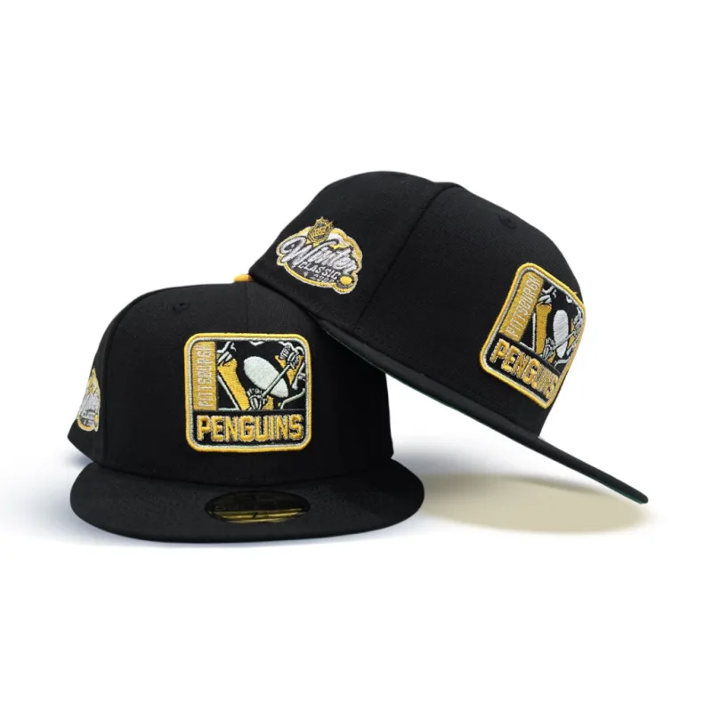 New Era Pittsburgh Penguins fitted hat black, green colorway - Pittsburgh Penguins Drop Clean Black Fitted with 2008 Winter Classic Patch