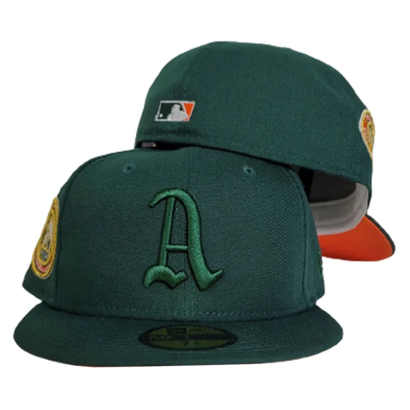 New Era Oakland Athletics fitted hat green, orange colorway - Home Run Baker’s Legacy Lives On: 1911 World Series Fitted Celebrates Athletics Championship