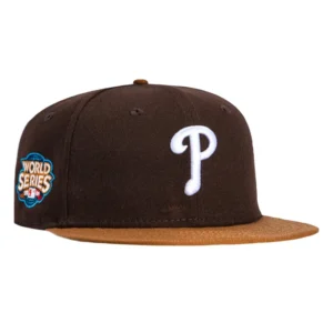 New Era Philadelphia Phillies fitted hat Brown, Khaki colorway - 2009 World Series Fitted: New Era Drops Toasted Peanut Phillies Championship Tribute