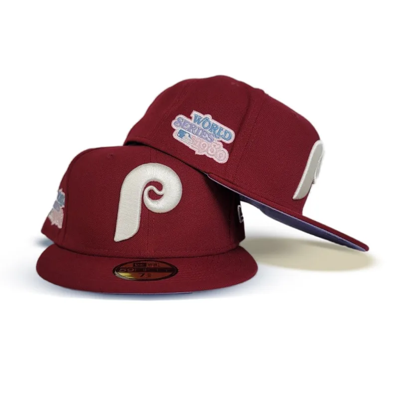 New Era Philadelphia Phillies fitted hat burgundy colorway - 1980 World Series Fitted: New Era Drops Burgundy Phillies Championship Tribute