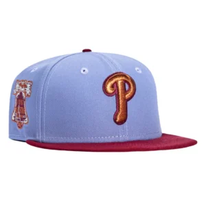 New Era Philadelphia Phillies fitted hat Lavender, Cardinal, Metallic Copper colorway - 1952 All-Star Fitted: New Era’s Música Pack Phillies Hat Celebrates Baseball’s Golden Era