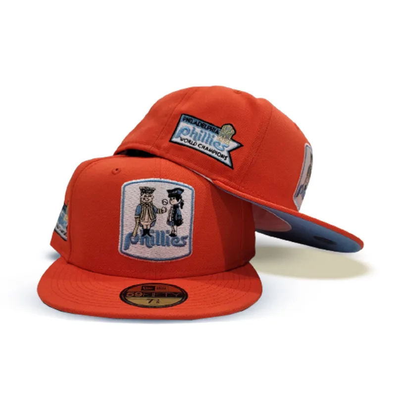 New Era Philadelphia Phillies fitted hat blue, orange colorway - Phillies Fans Get Icy Blue Fitted with 1980 World Champions Side Patch