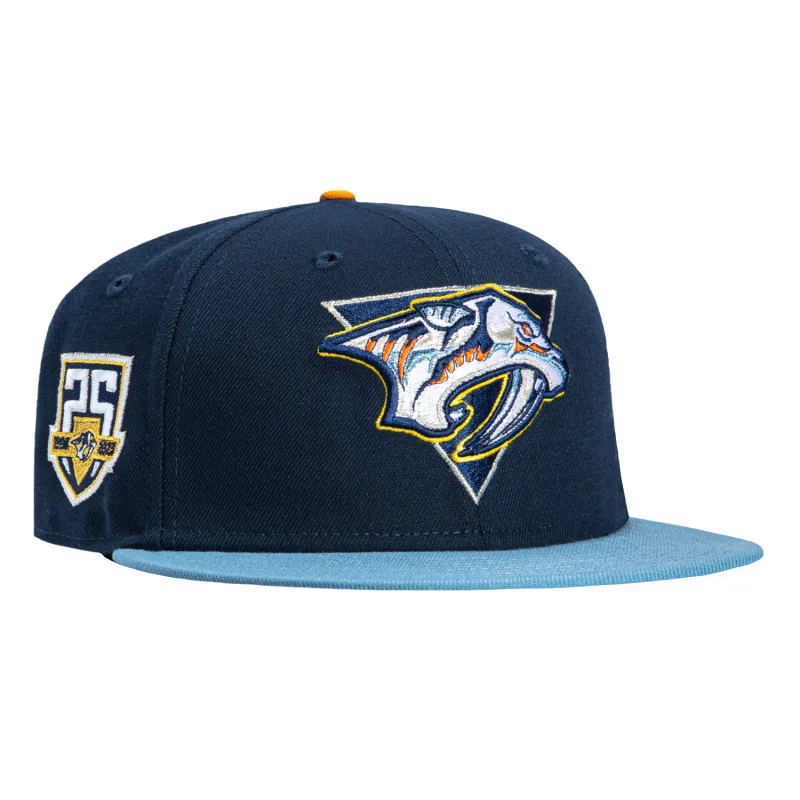New Era Nashville Predators fitted hat Navy, Indigo colorway - Silver Anniversary Fitted: New Era Celebrates Nashville Predators 25 Years with Vintage 1998 Logo
