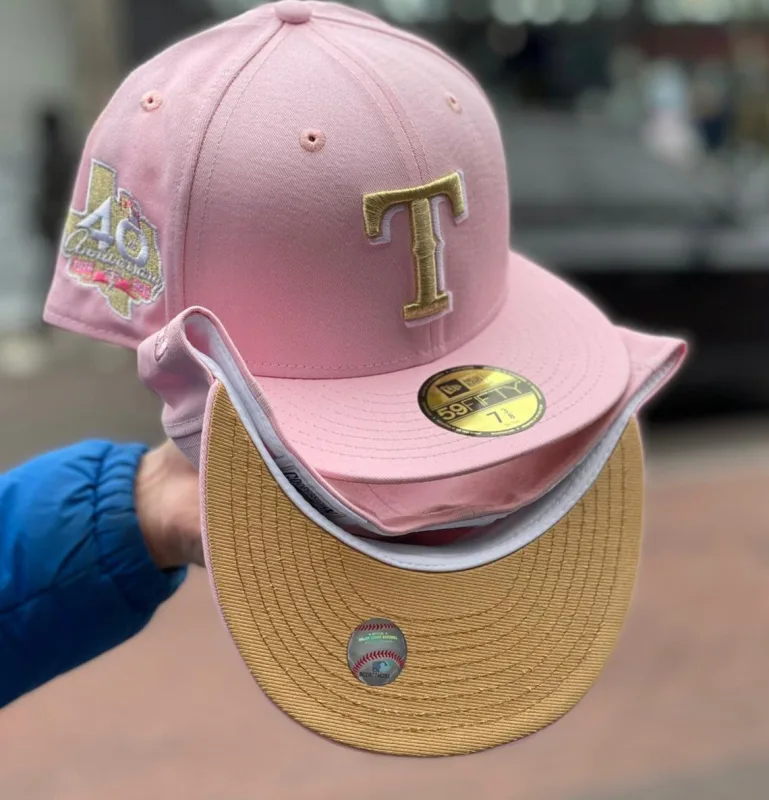 New Era New York Rangers fitted hat pink, gold colorway - Rangers 40th Anniversary Fitted: New Era’s Pink and Gold Celebration Hat