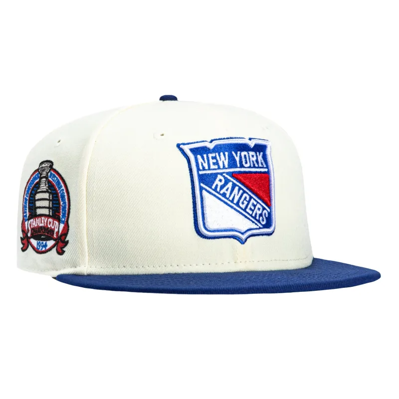New Era New York Rangers fitted hat White, Royal colorway - 1994 Stanley Cup Champions Fitted: New Era Rangers Championship Tribute Drops at Hat Club