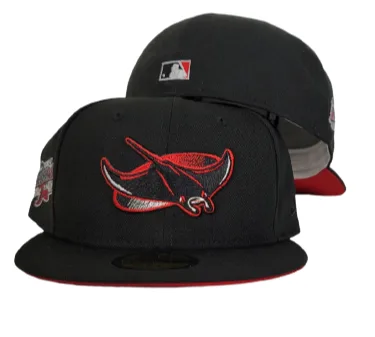 New Era Tampa Bay Rays fitted hat black, red colorway - 1998 Inaugural Season Fitted: New Era Drops Black Tampa Bay Rays Red Bottom 59FIFTY