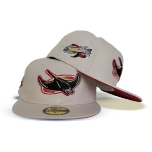 New Era Tampa Bay Rays fitted hat red, cream colorway - 1998 Inaugural Season Fitted: New Era Honors Tampa Bay Rays Historic Debut
