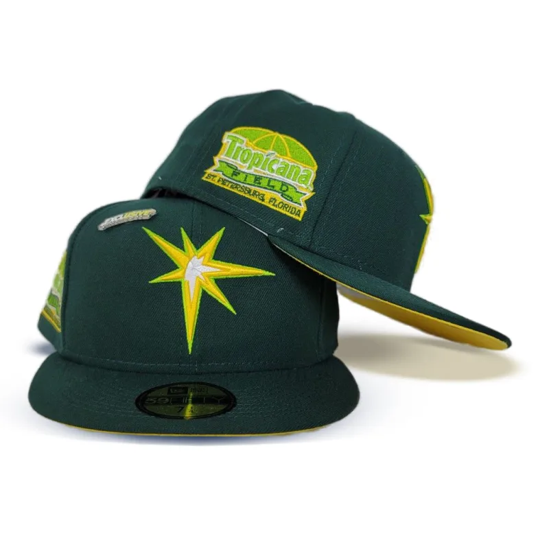 New Era Tampa Bay Rays fitted hat green, yellow colorway - Rays Drop Fresh Dark Green Fitted with Tropicana Field Side Patch