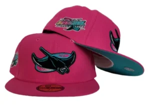 New Era Tampa Bay Rays fitted hat pink, teal colorway - 1998 Inaugural Season Fitted: New Era Drops Fusion Pink Tampa Bay Rays Throwback