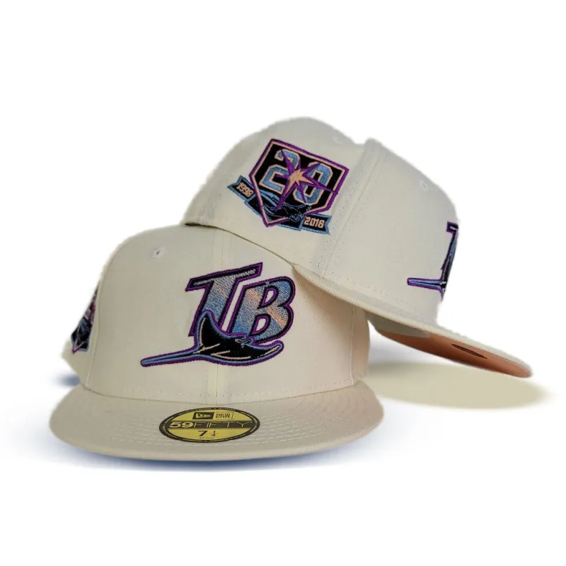 New Era Tampa Bay Rays fitted hat white colorway - 20th Anniversary Fitted: New Era Celebrates Tampa Bay Rays Milestone with Egg Shell 59FIFTY
