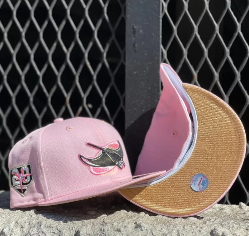 New Era Tampa Bay Rays fitted hat pink, gold colorway - 20th Anniversary Fitted: New Era Honors Tampa Bay Rays Milestone with Pink and Gold 59FIFTY