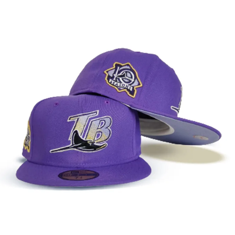 New Era Tampa Bay Rays fitted hat purple colorway - Tampa Bay Rays Drop Purple Fitted with 10th Season Patch