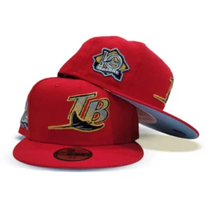 New Era Tampa Bay Rays fitted hat red, blue colorway - Tampa Bay Rays Red Fitted Features Rare 10th Season Side Patch