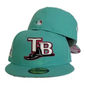 New Era Tampa Bay Rays fitted hat teal colorway - Rays Fans Get Glowing Teal Fitted with Floral Bottom Design