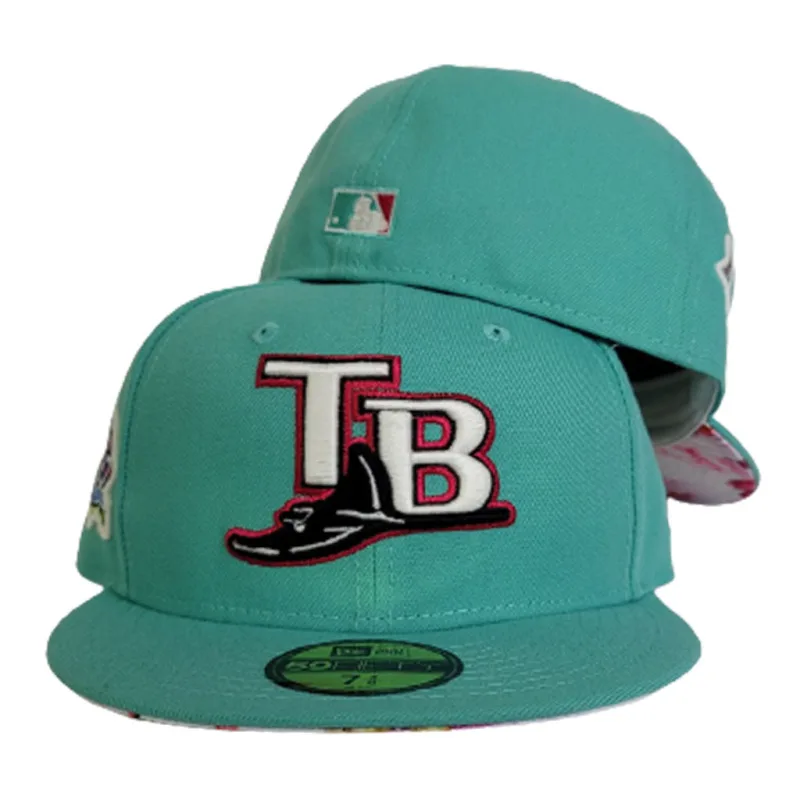 New Era Tampa Bay Rays fitted hat teal colorway - Rays Fans Get Glowing Teal Fitted with Floral Bottom Design