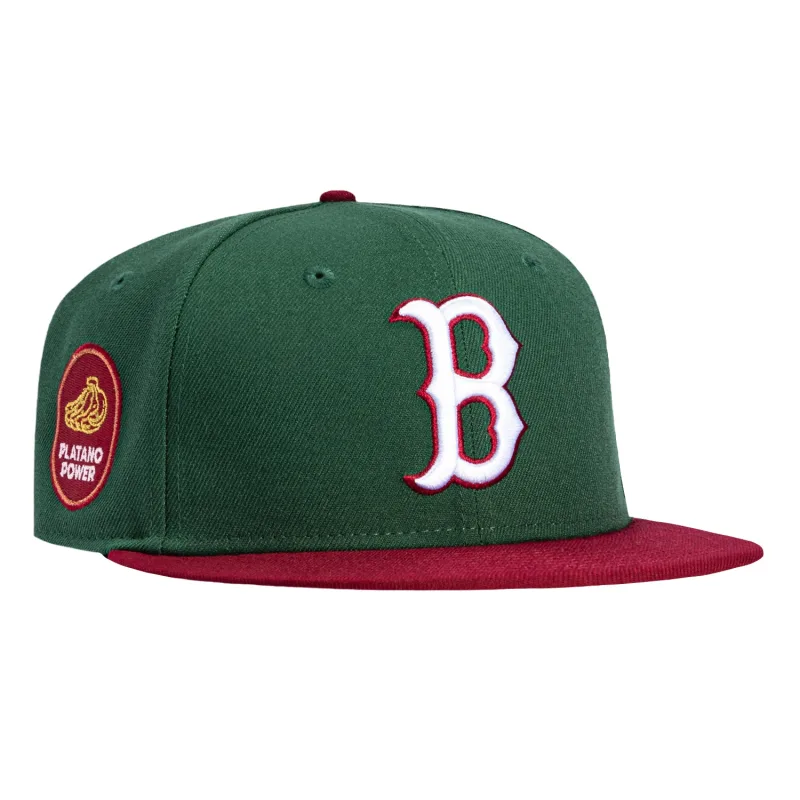 New Era Boston Red Sox fitted hat Green, Cardinal colorway - Red Sox Fitted Gets Tropical with Platano Power Patch in Bold Green and Cardinal