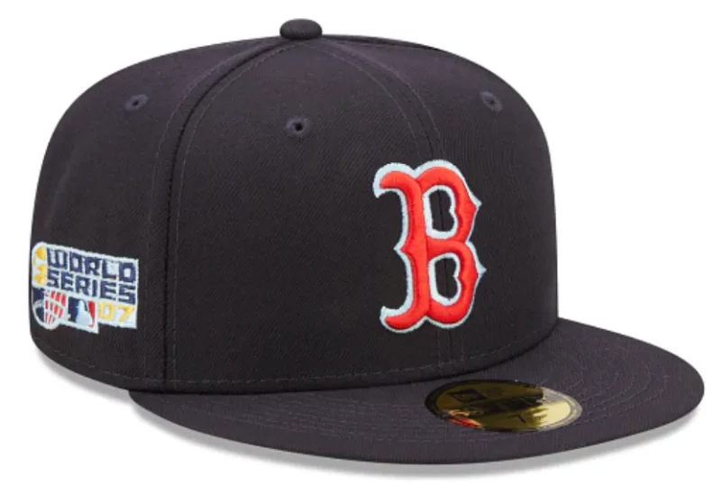 New Era Boston Red Sox fitted hat navy, red, blue colorway - 2007 World Series Fitted: New Era Drops Red Sox Championship Tribute with Clouds Bottom