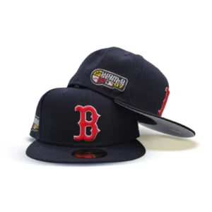 New Era Boston Red Sox fitted hat navy, grey, red, blue colorway - 2007 World Series Fitted: New Era Drops Navy Red Sox Cooperstown Championship Tribute