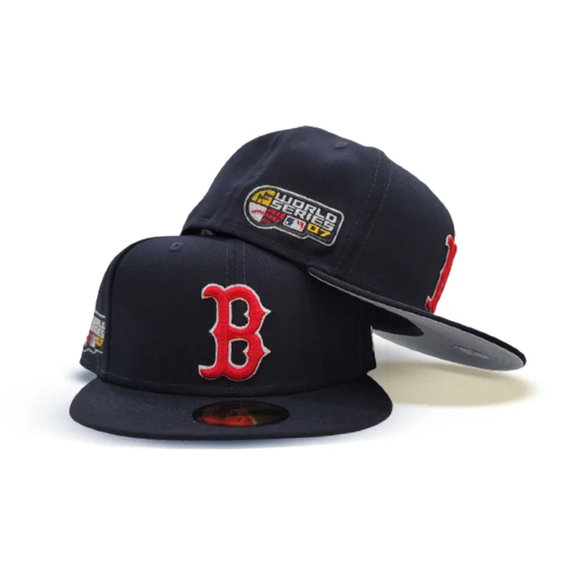 New Era Boston Red Sox fitted hat navy, grey, red, blue colorway - 2007 World Series Fitted: New Era Drops Navy Red Sox Cooperstown Championship Tribute