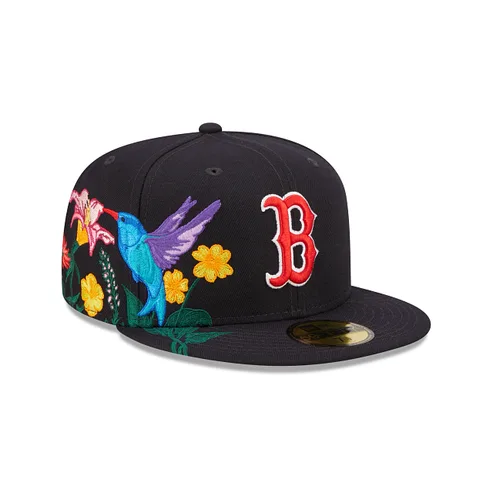 New Era Boston Red Sox fitted hat navy, gray, red, blue colorway - Red Sox Drop Clean Navy Fitted with Blooming Gray Bottom