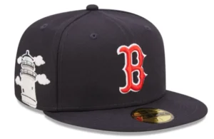 New Era Boston Red Sox fitted hat navy, gray, red, blue colorway - New Era Drops Clean Red Sox Fitted with Cloud Icons Design