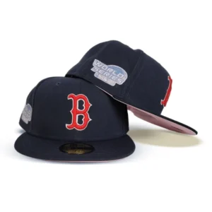 New Era Boston Red Sox fitted hat navy, red, blue, pink colorway - Breaking the Curse Fitted: New Era’s Navy Blue Red Sox 2004 World Series Pop Sweat Drop