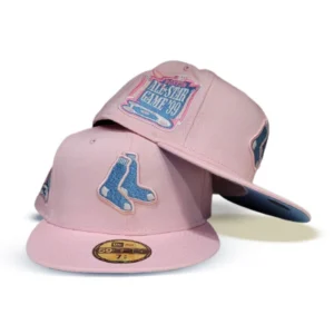 New Era Boston Red Sox fitted hat red, blue, pink colorway - 1999 All-Star Game Fitted: New Era Drops Pink Red Sox Tribute with Icy Blue Bottom