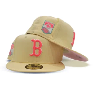New Era Boston Red Sox fitted hat red, pink, yellow colorway - Red Sox Drop Vibrant Yellow Fitted with Fenway Park Side Patch
