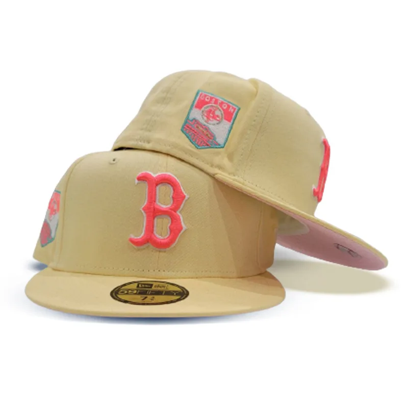 New Era Boston Red Sox fitted hat red, pink, yellow colorway - Red Sox Drop Vibrant Yellow Fitted with Fenway Park Side Patch