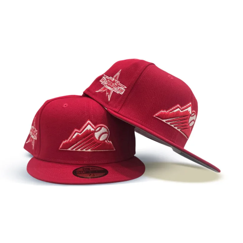 New Era Colorado Rockies fitted hat black, gray, red, purple colorway - 2021 All-Star Fitted: New Era Drops Colorado Rockies Mountain Logo Tribute