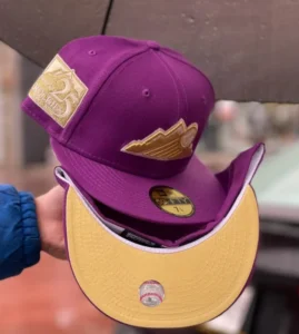 New Era Colorado Rockies fitted hat purple, yellow colorway - 25th Anniversary Fitted: New Era Celebrates Colorado Rockies Quarter Century with Grape Purple 59FIFTY