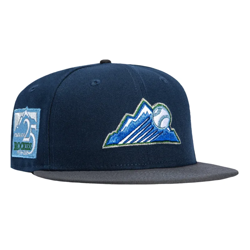 New Era Colorado Rockies fitted hat Navy, Graphite colorway - Silver Anniversary Fitted: New Era Celebrates Rockies 25th Anniversary with Mountain Hat