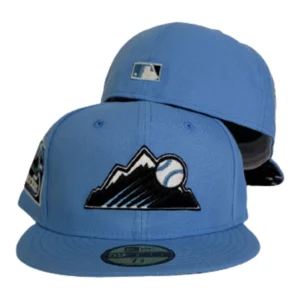 New Era Colorado Rockies fitted hat blue colorway - 25th Anniversary Fitted: New Era Celebrates Colorado Rockies Quarter Century with Sky Blue Paisley Design